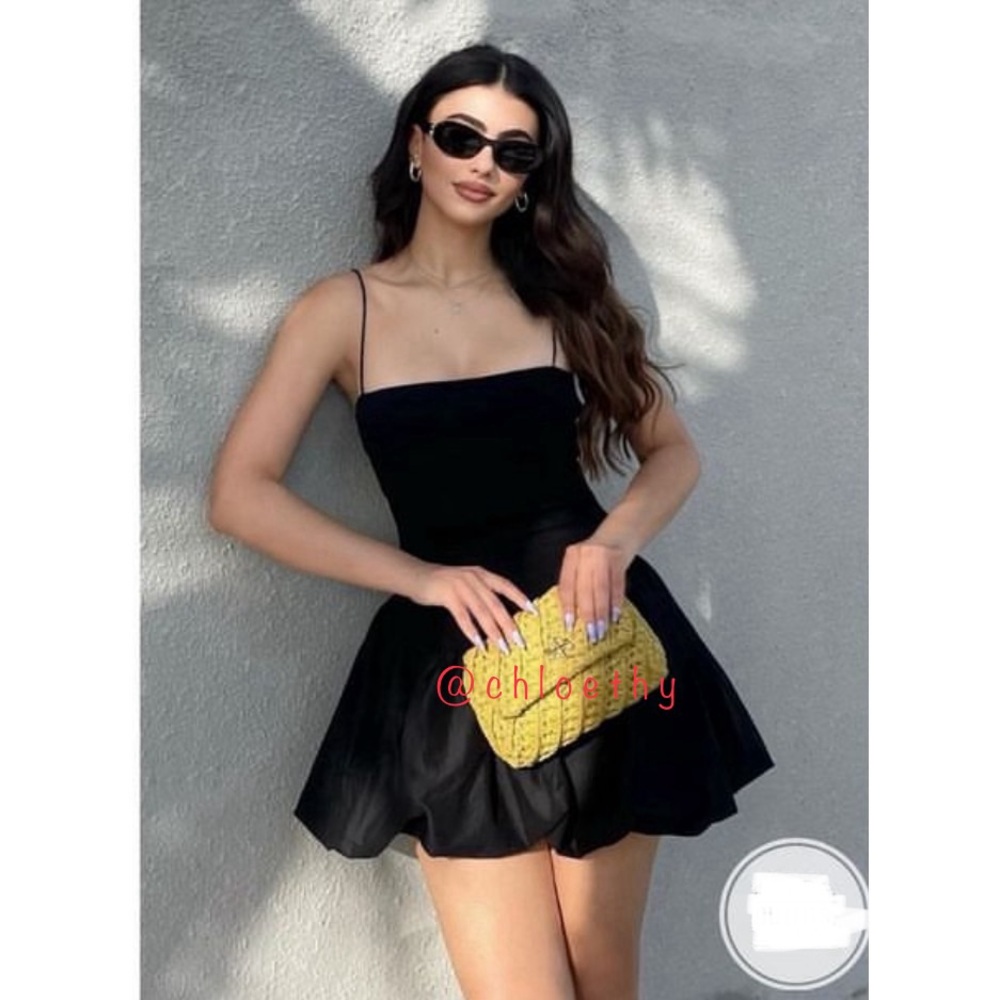 Zara MIXED RIB POPLIN BALLOON DRESS - Picture 3 of 13